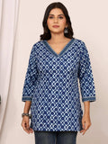 Sanganeri Indigo Blue Geometric Cotton Top
