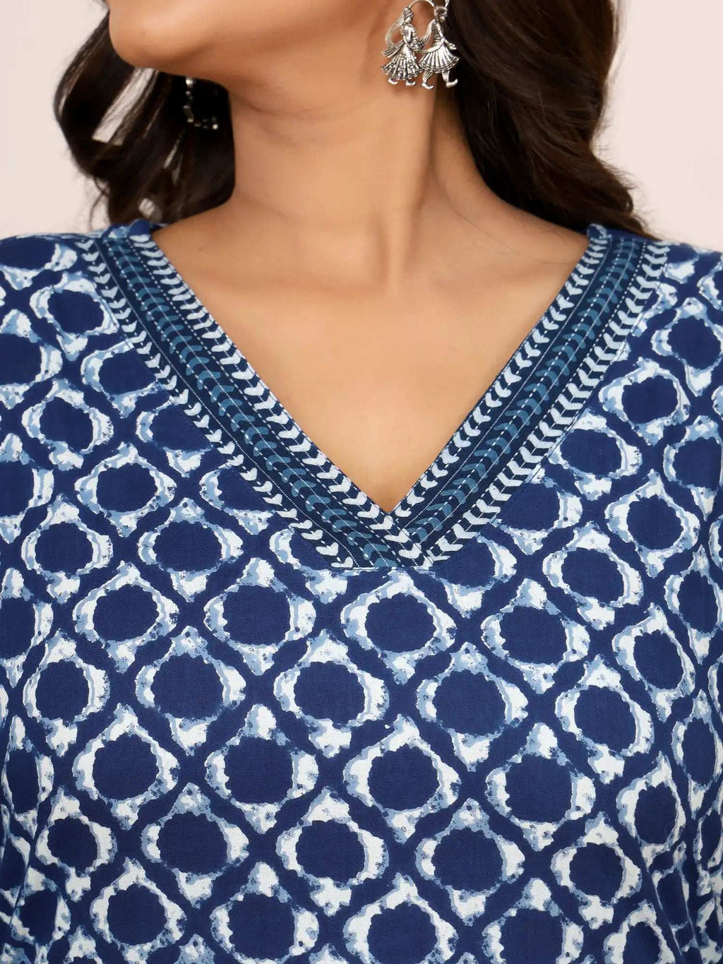 Sanganeri Indigo Blue Geometric Cotton Top