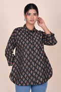 Women's Katha Work Pure Cotton Shirt – Black Floral Buti Design