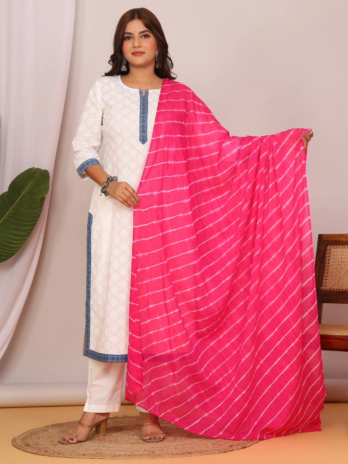 Dark Pink Pure Cotton Hand Tied Lehriya Dupatta (2.5 Meter)