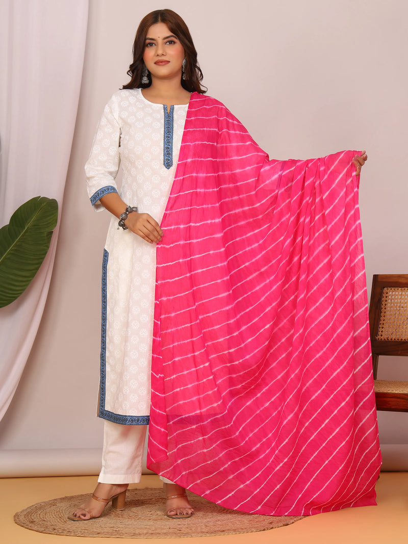 Dark Pink Pure Cotton Hand Tied Lehriya Dupatta (2.5 Meter)