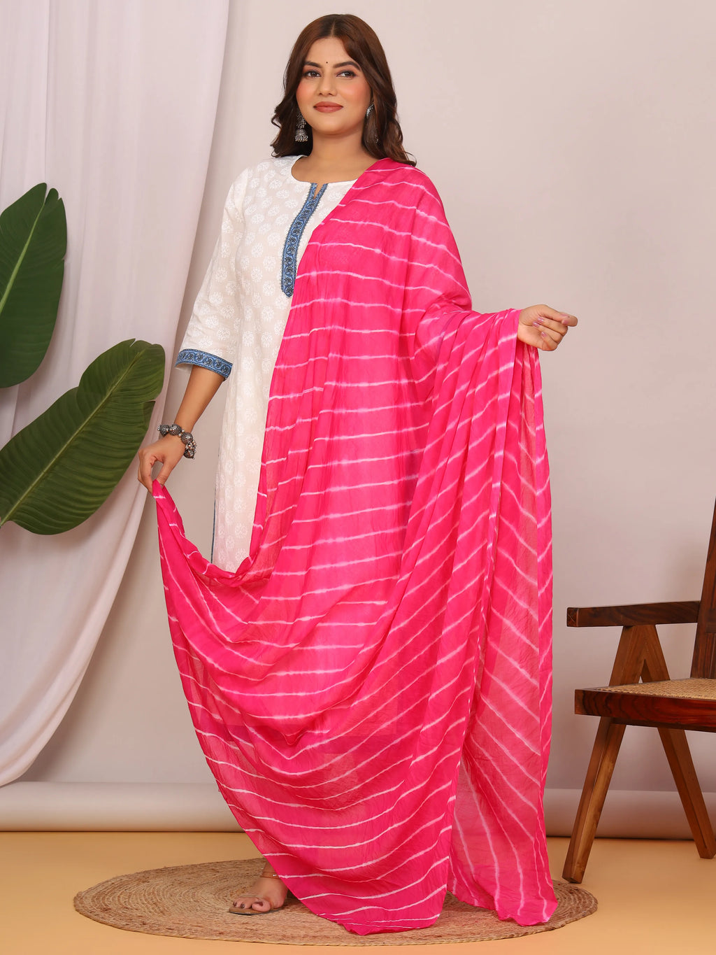 Dark Pink Pure Cotton Hand Tied Lehriya Dupatta (2.5 Meter)