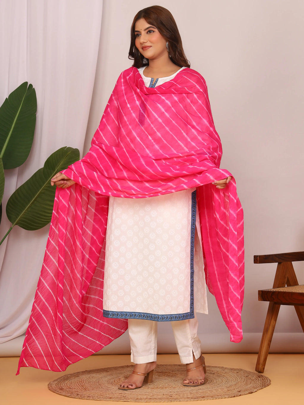 Dark Pink Pure Cotton Hand Tied Lehriya Dupatta (2.5 Meter)