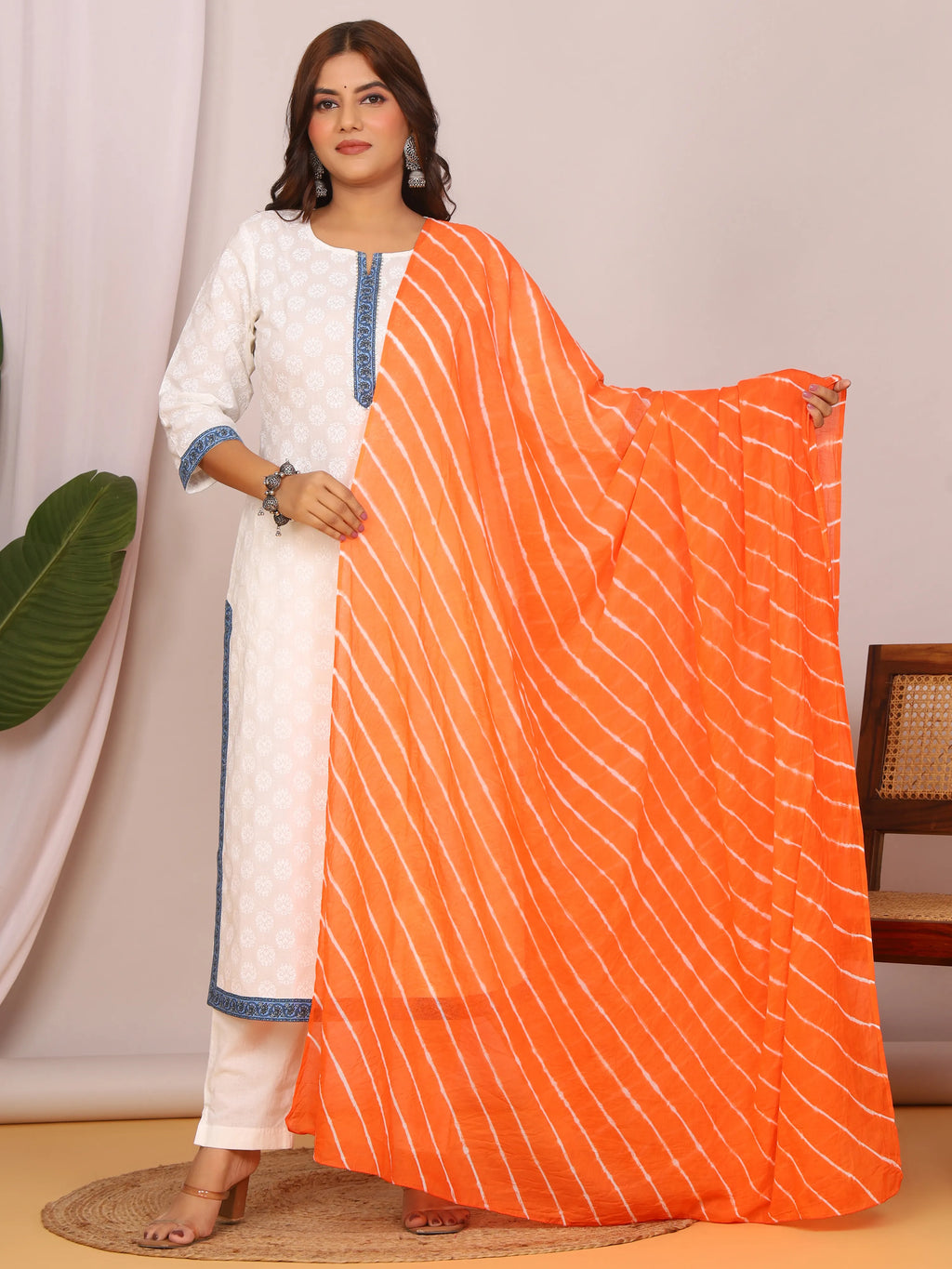 Orange Pure Cotton Hand Tied Lehriya Dupatta (2.5 Meter)
