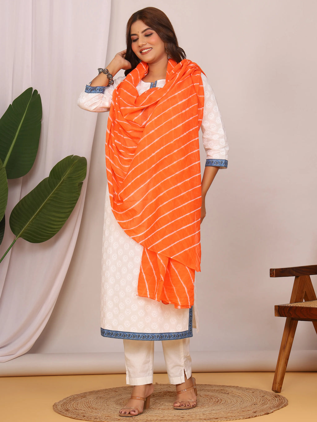 Orange Pure Cotton Hand Tied Lehriya Dupatta (2.5 Meter)