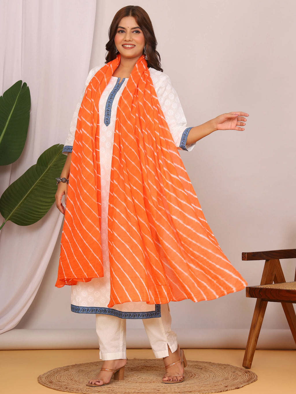 Orange Pure Cotton Hand Tied Lehriya Dupatta (2.5 Meter)