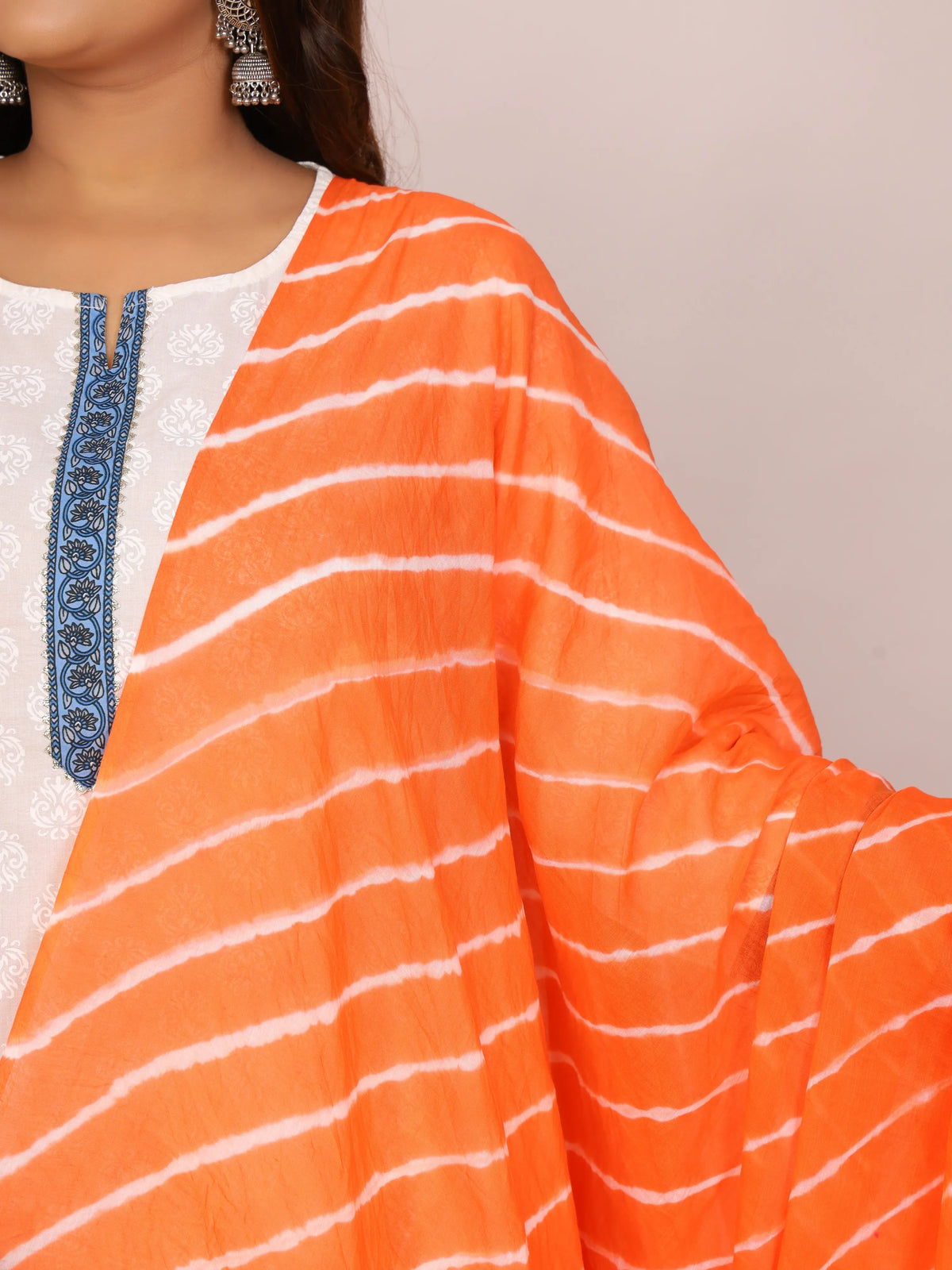 Orange Pure Cotton Hand Tied Lehriya Dupatta (2.5 Meter)