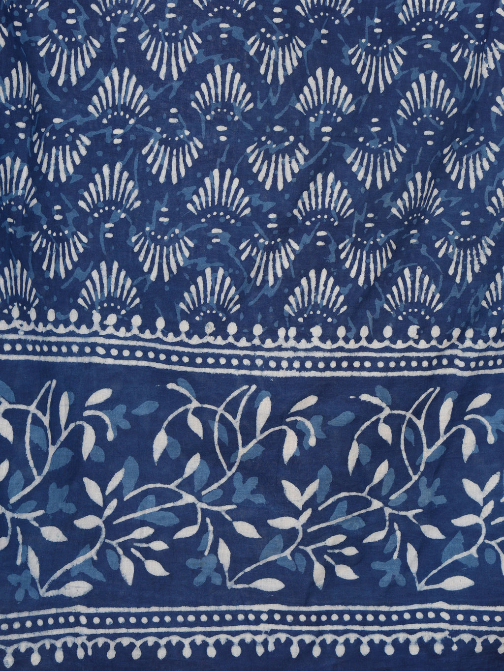 Indigo Pure Cotton Handblock Dabu Print Stole with Leaf & Shell Motifs