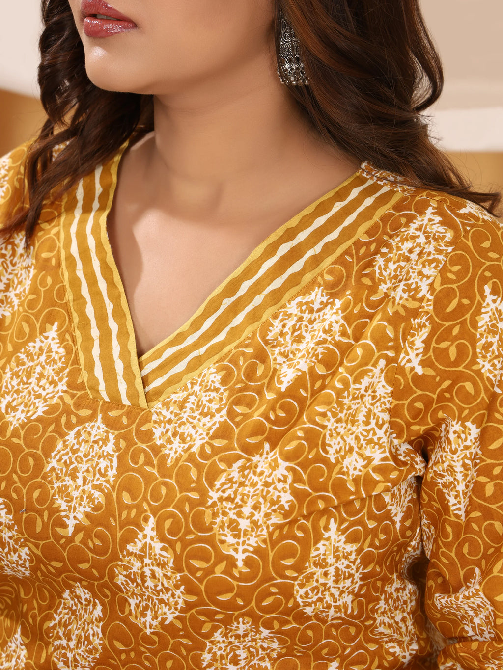 Sanganeri Mustard Yellow Floral Print Pure Cotton Top