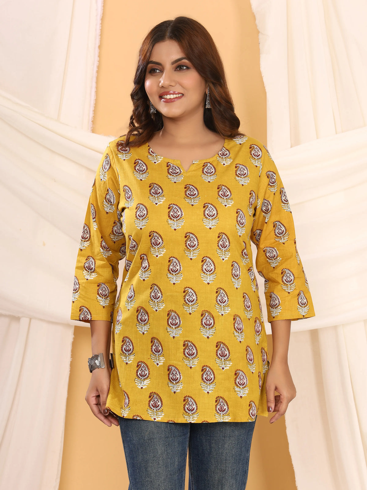 Sanganeri Musrad Paisley Print Pure Cotton Top