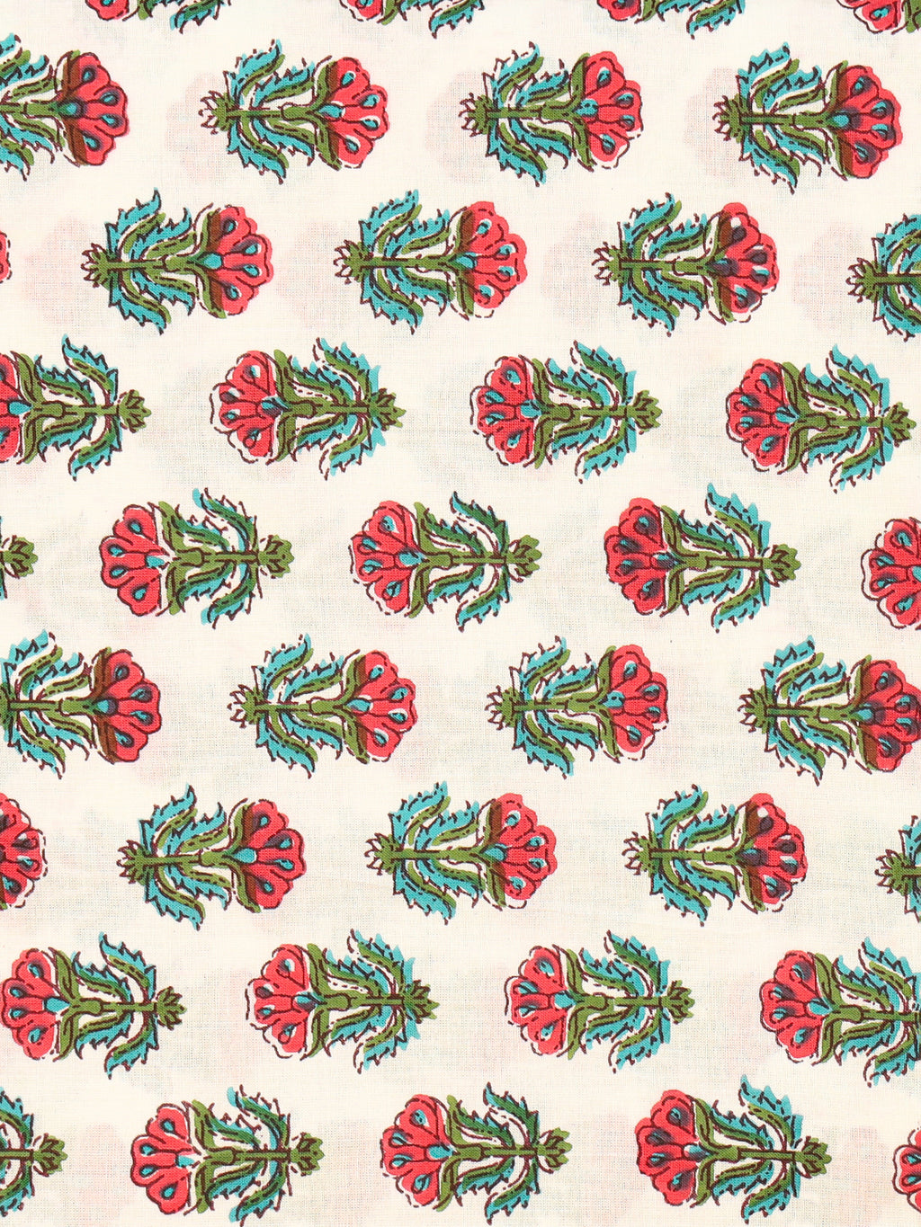 Women's Pure Cotton Sanganeri Print Unstitched Suit Set – Aqua Blue & Coral Floral Design