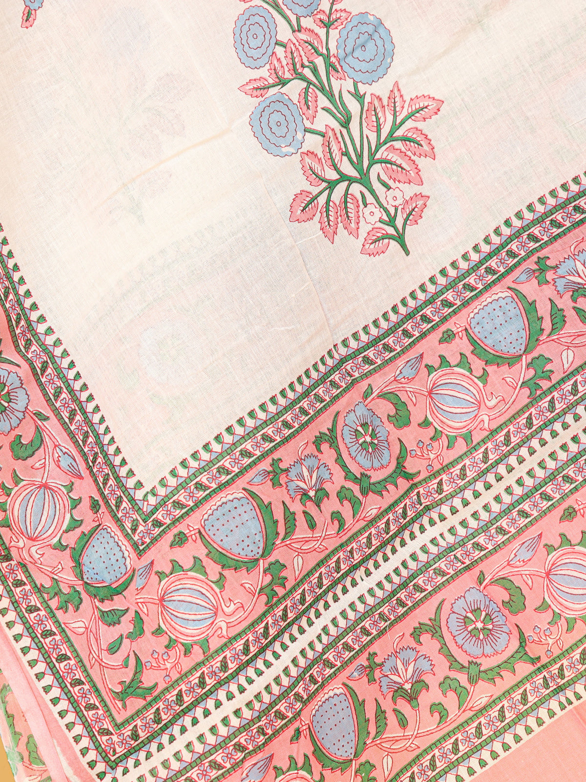 Women's Pure Cotton Sanganeri Print Unstitched Suit Set – Peach Pink & Pastel Floral Design