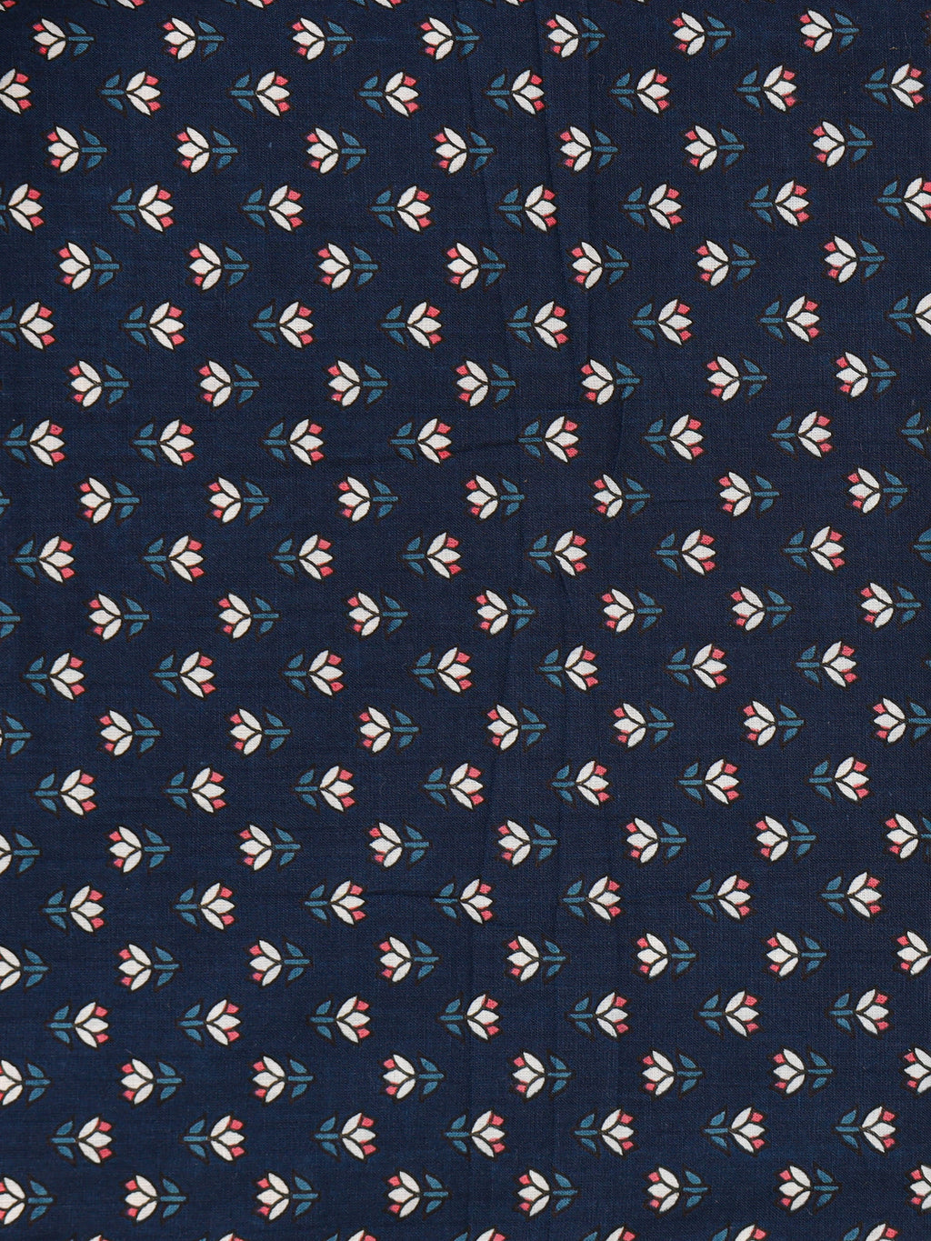 Women's Pure Cotton Sanganeri Print Unstitched Suit Set – Navy Blue & Coral Floral Design