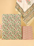 Women's Pure Cotton Sanganeri Print Unstitched Suit Set – Pastel Green & Peach Floral Design