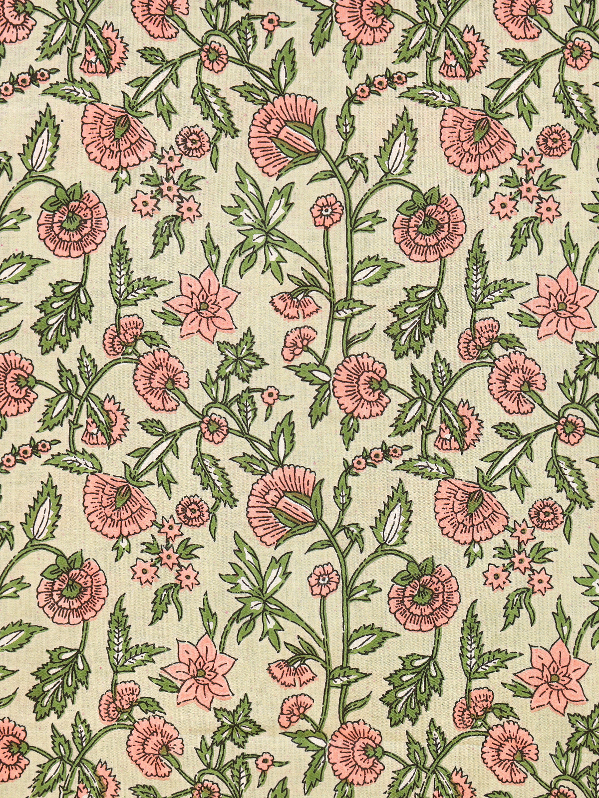 Women's Pure Cotton Sanganeri Print Unstitched Suit Set – Pastel Green & Peach Floral Design