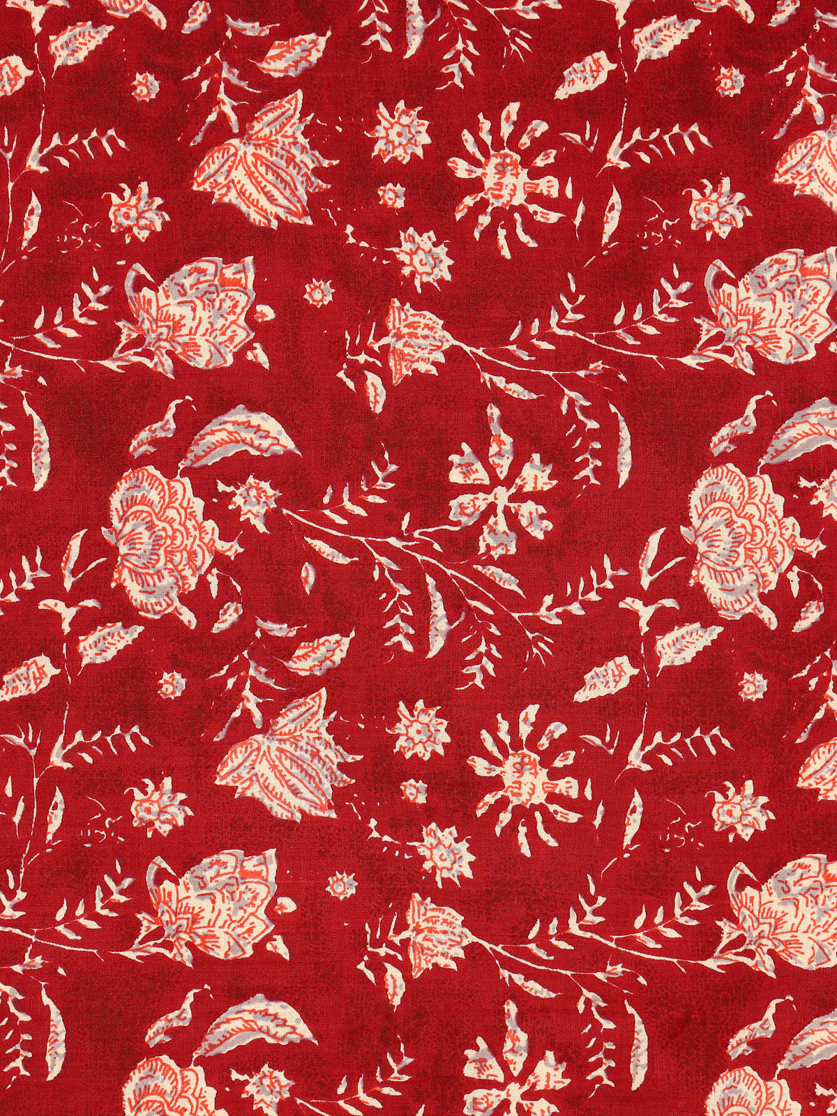 Women's Pure Cotton Sanganeri Print Unstitched Suit Set – Crimson Red & Ivory Floral Design