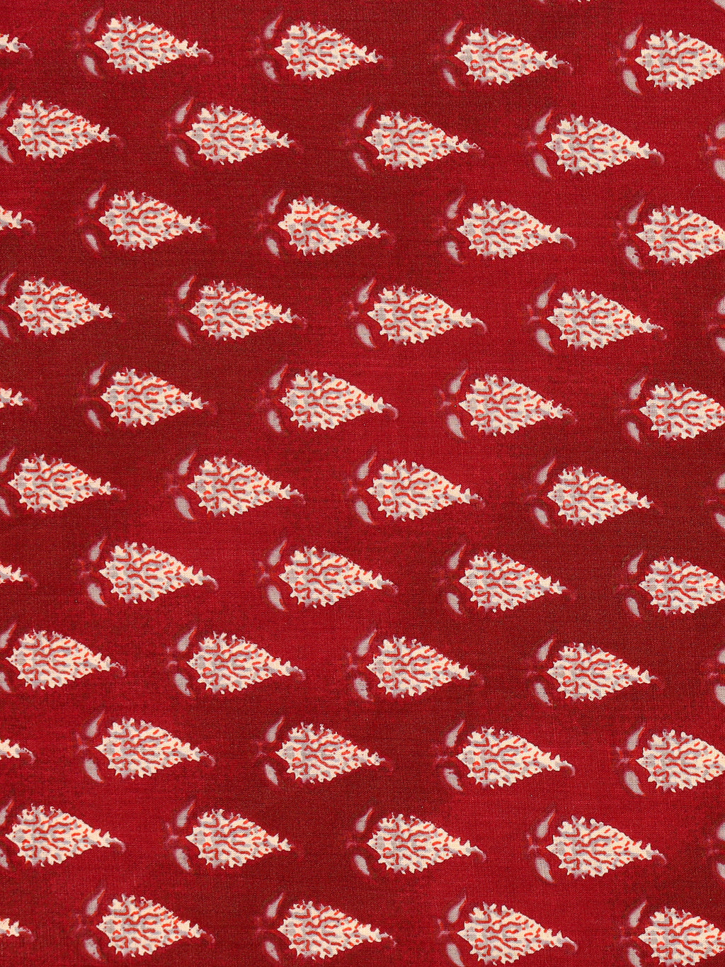 Women's Pure Cotton Sanganeri Print Unstitched Suit Set – Crimson Red & Ivory Floral Design