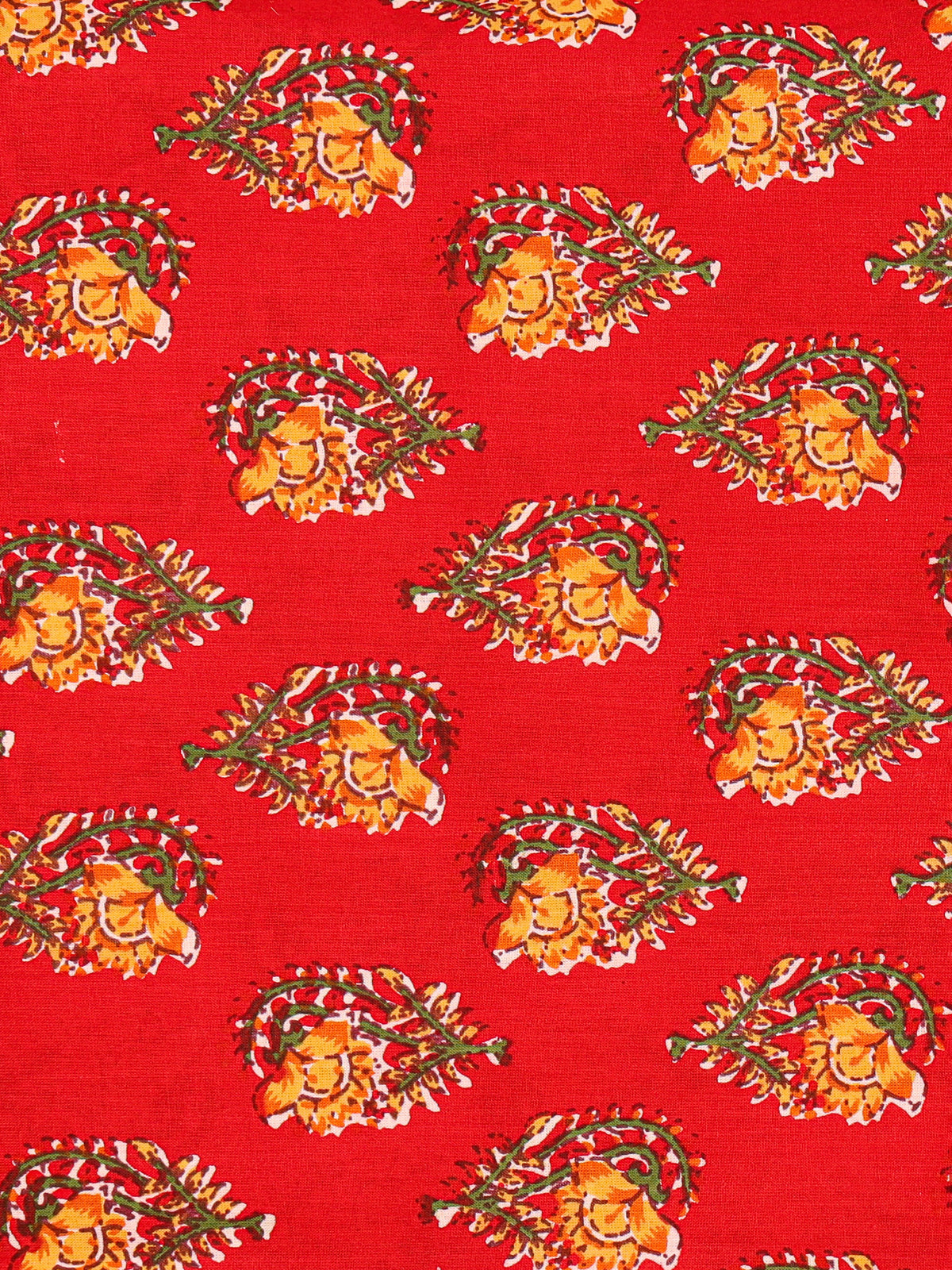 Women's Pure Cotton Sanganeri Print Unstitched Suit Set – Bright Red & Marigold Floral Design