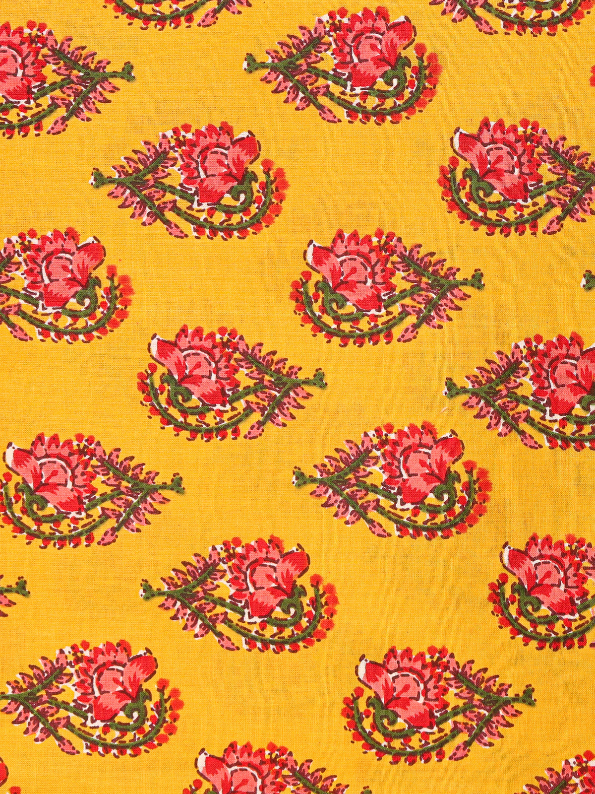 Women's Pure Cotton Sanganeri Print Unstitched Suit Set – Mustard Yellow & Red Floral Design