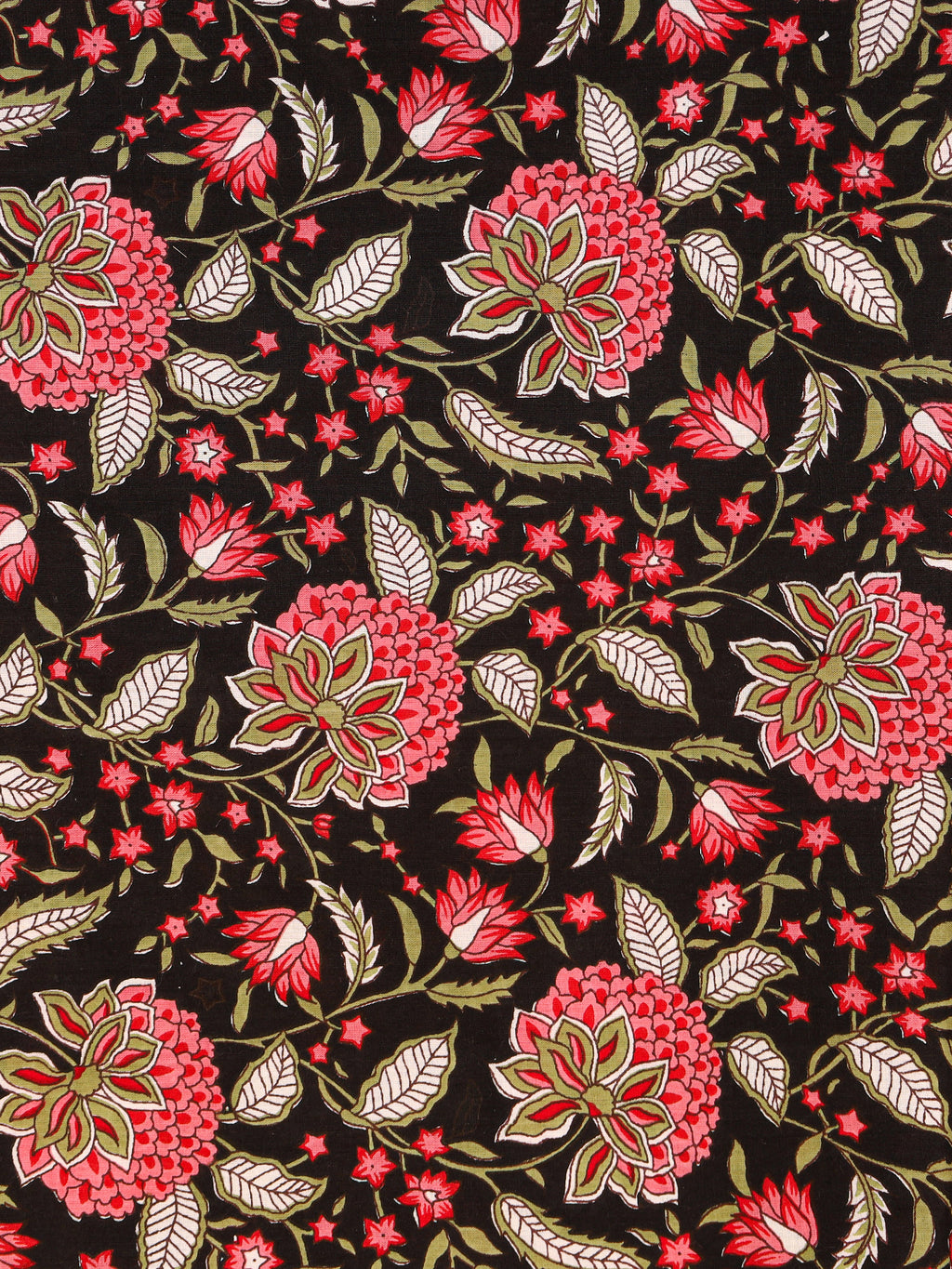Women's Pure Cotton Sanganeri Print Unstitched Suit Set – Black & Red Floral Design