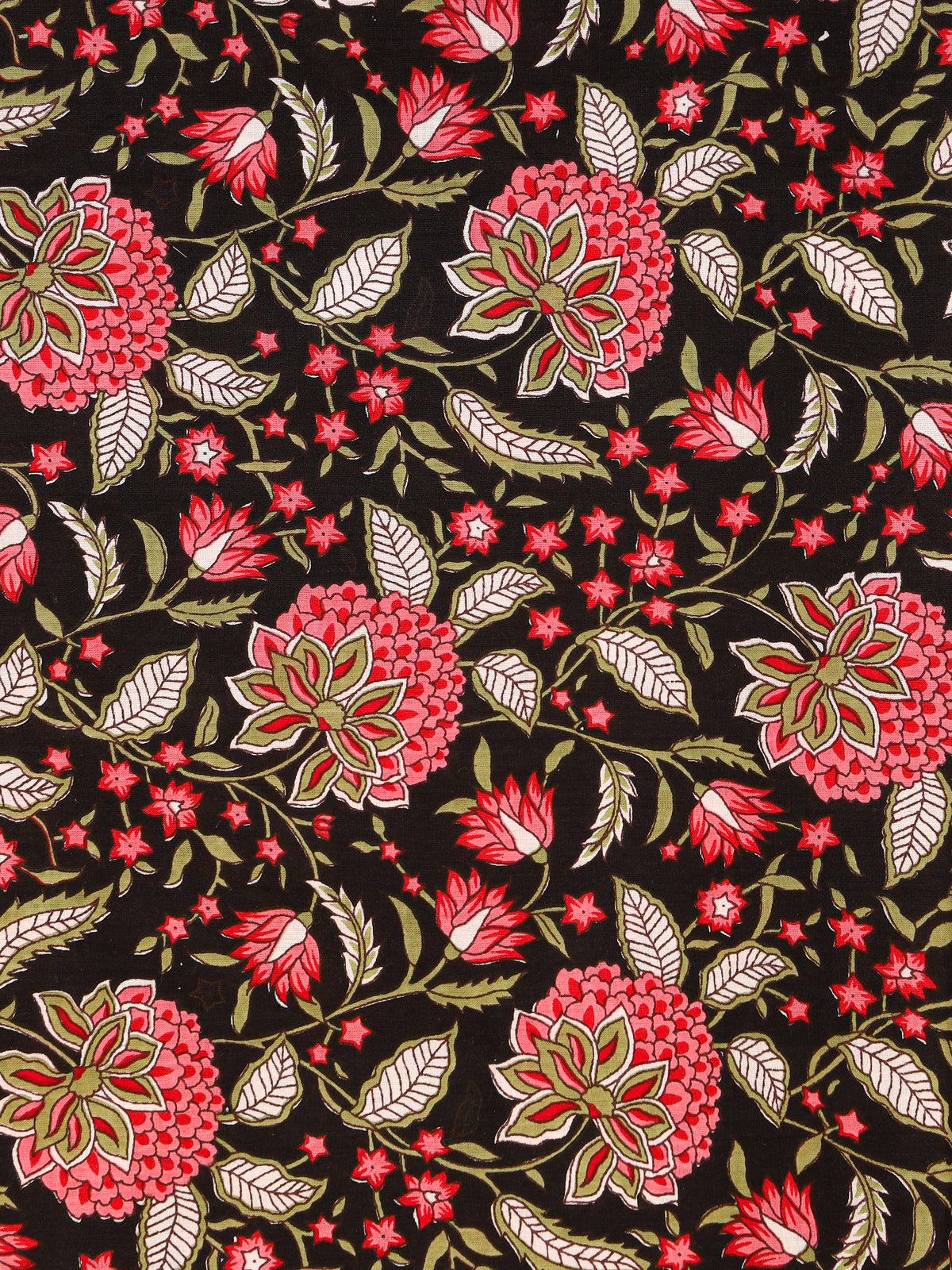 Women's Pure Cotton Sanganeri Print Unstitched Suit Set – Black & Red Floral Design