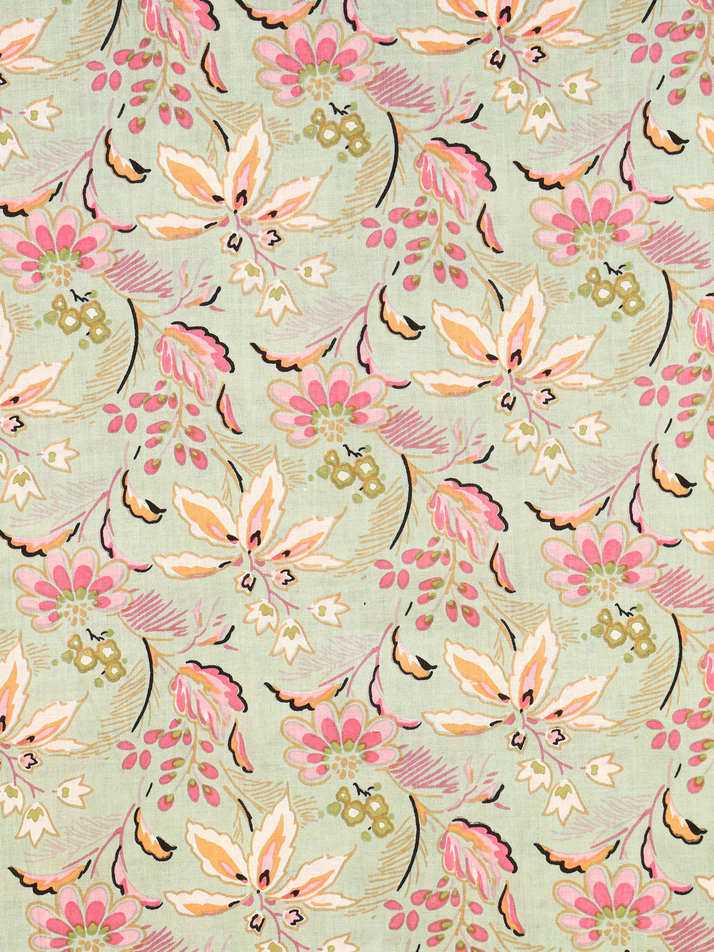 Women's Pure Cotton Sanganeri Print Unstitched Suit Set – Mint Green & Pastel Floral Design