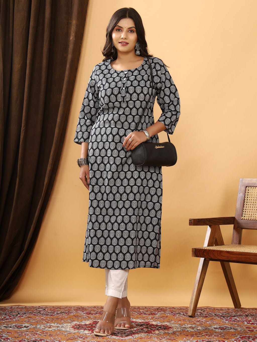 Sanganeri Buti Print Black Cotton Kurti