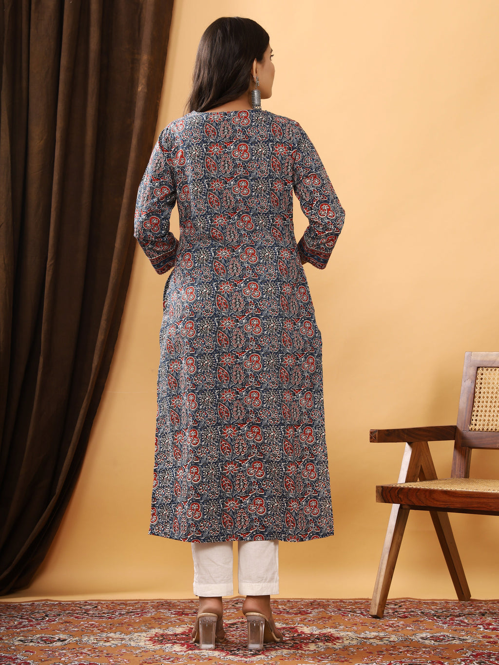 Sanganeri Azrakh Print Blue Cotton Kurti