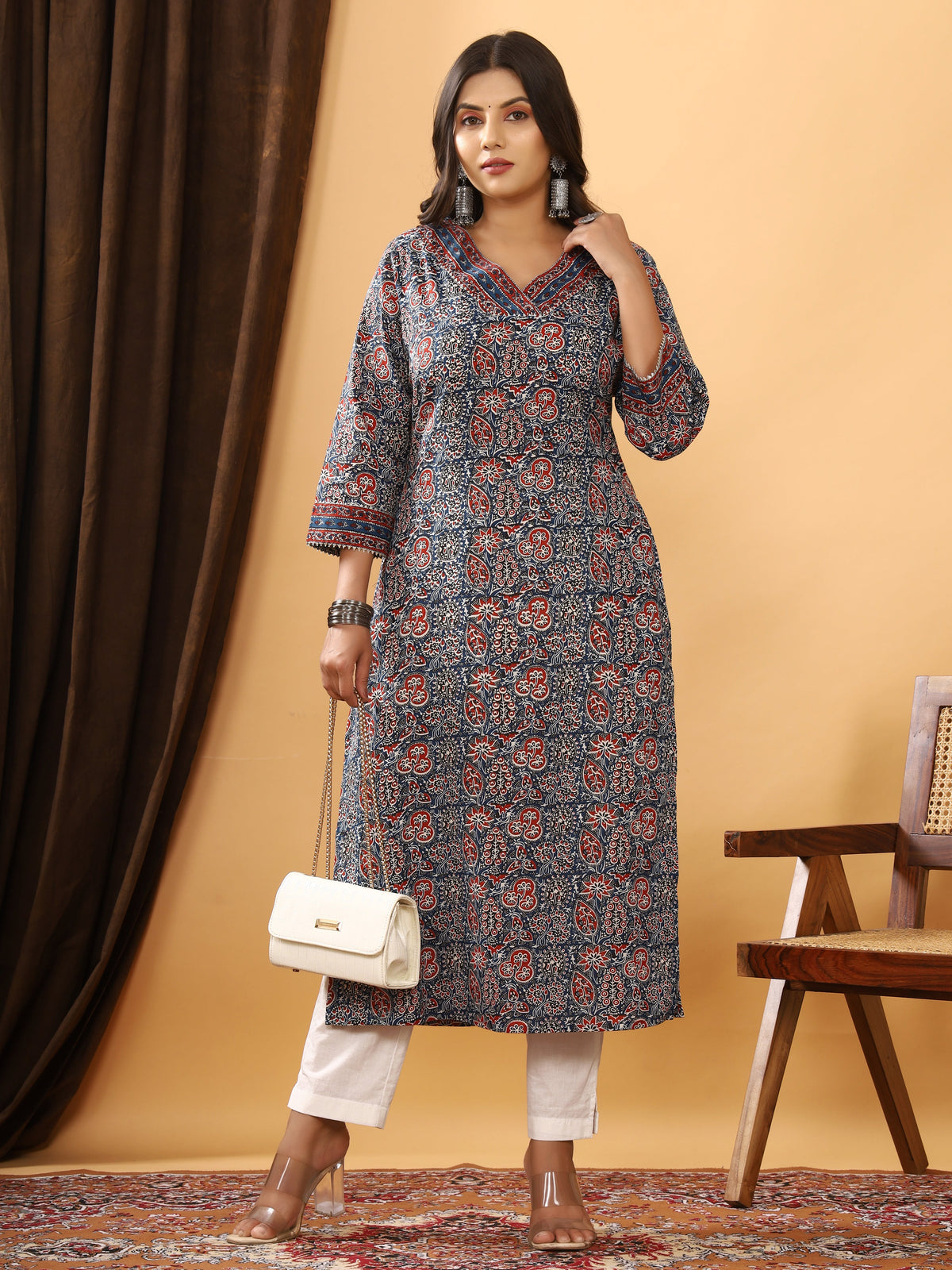 Sanganeri Azrakh Print Blue Cotton Kurti