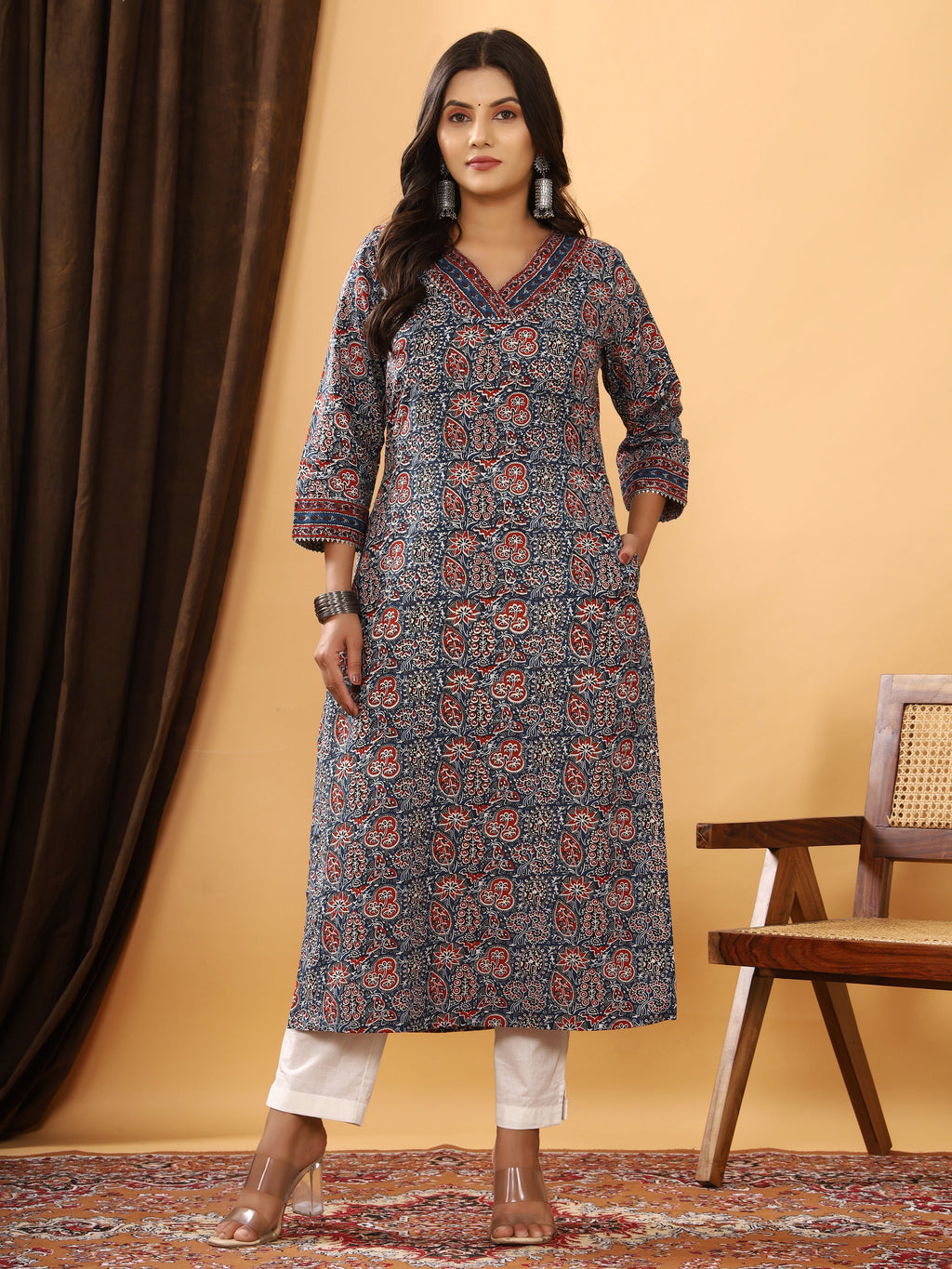 Sanganeri Azrakh Print Blue Cotton Kurti