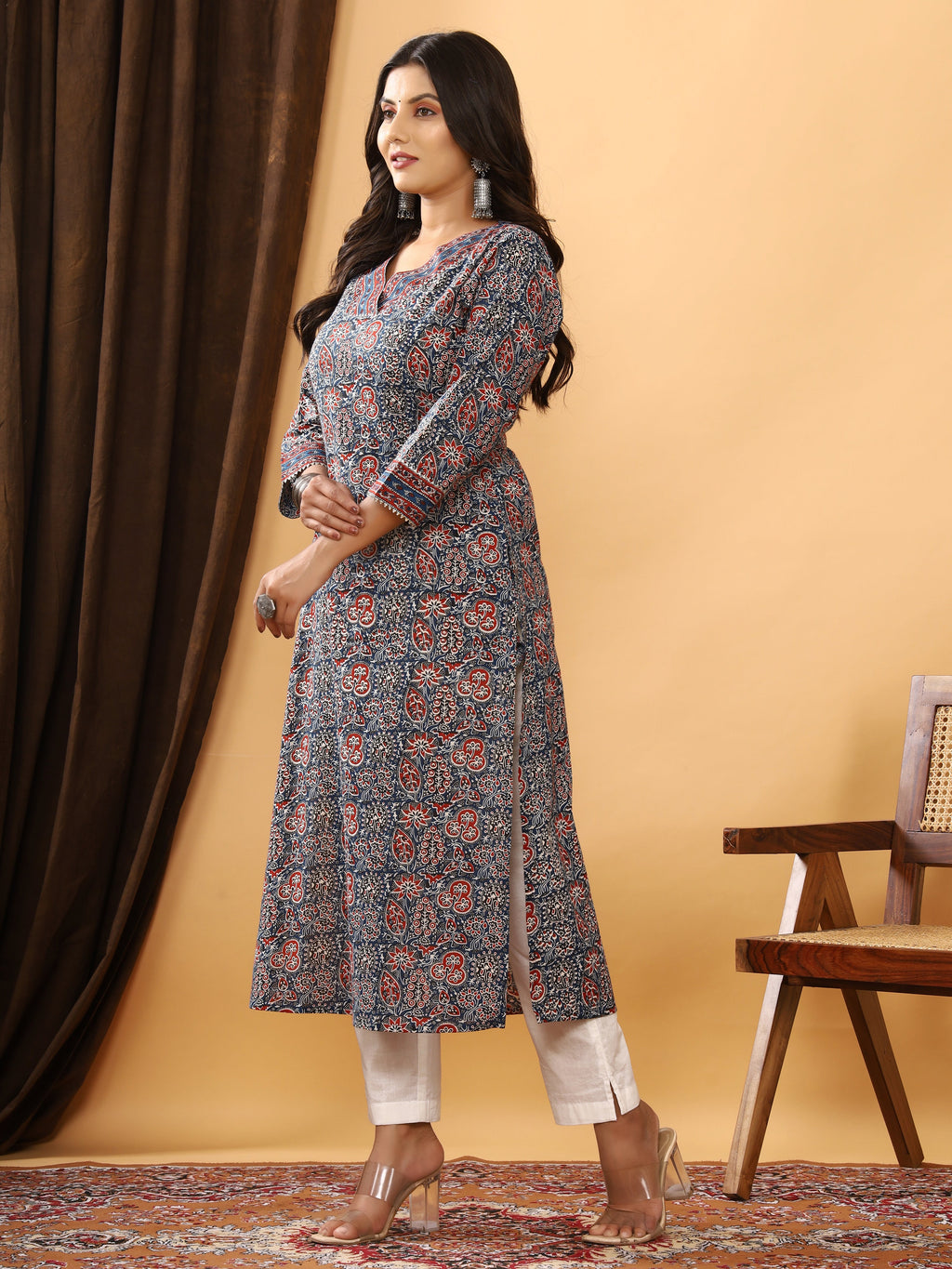 Sanganeri Azrakh Print Blue Cotton Kurti