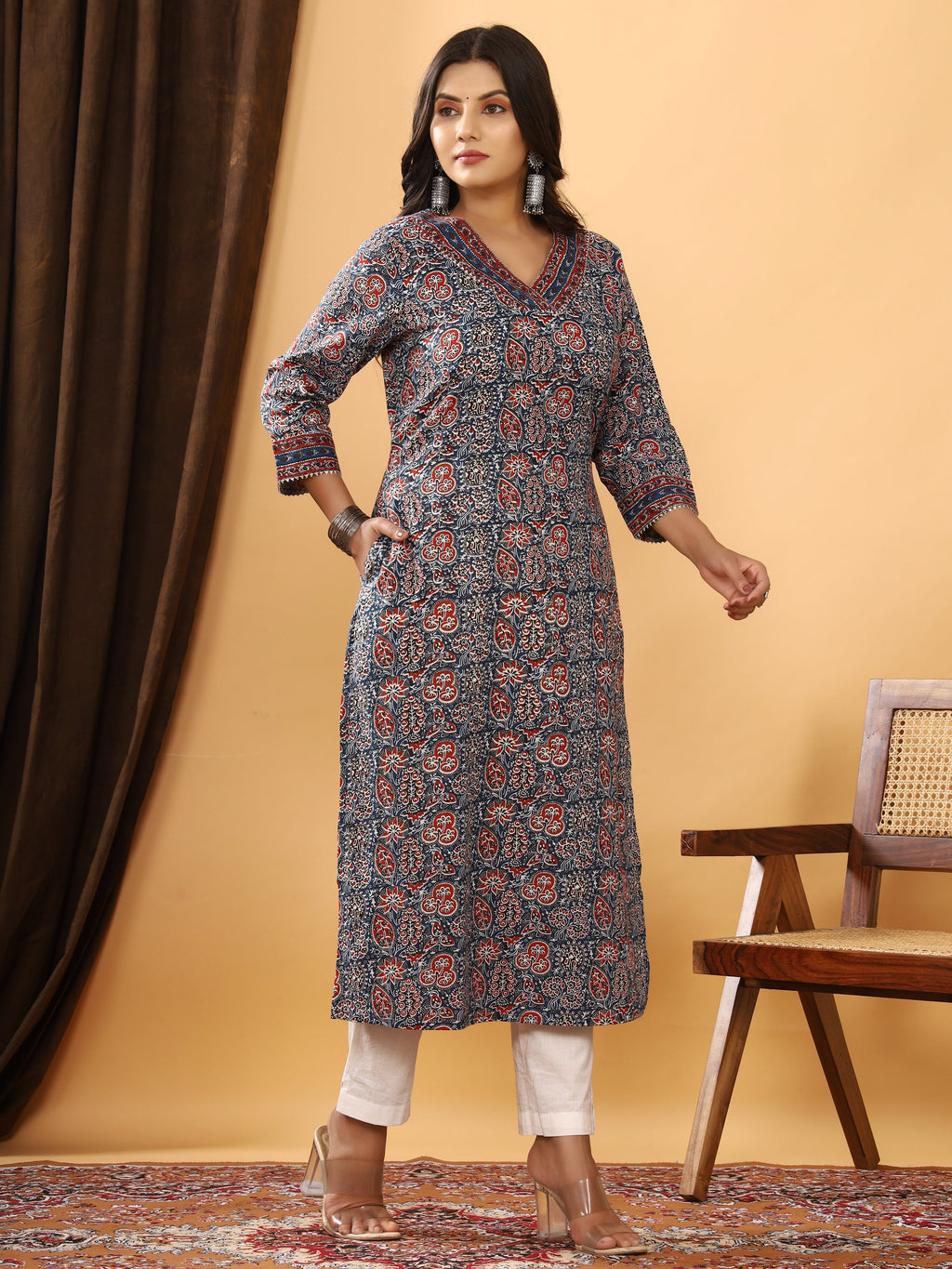 Sanganeri Azrakh Print Blue Cotton Kurti
