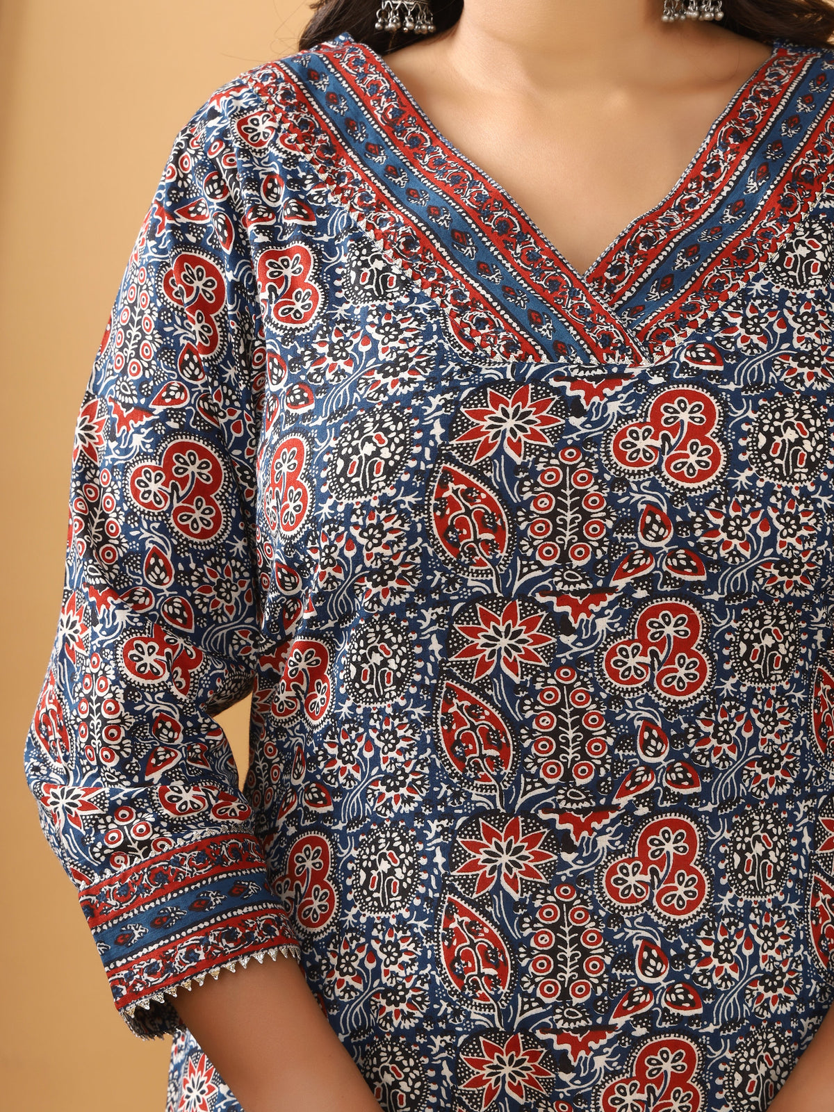 Sanganeri Azrakh Print Blue Cotton Kurti