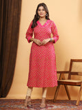 Sanganeri Bhandej Box Print Pink Cotton Kurti