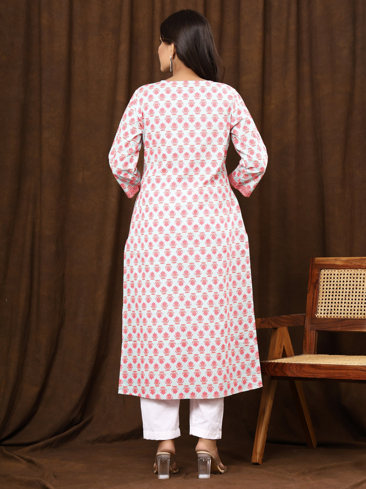 Sanganeri Buti Print Light Blue Cotton Kurti