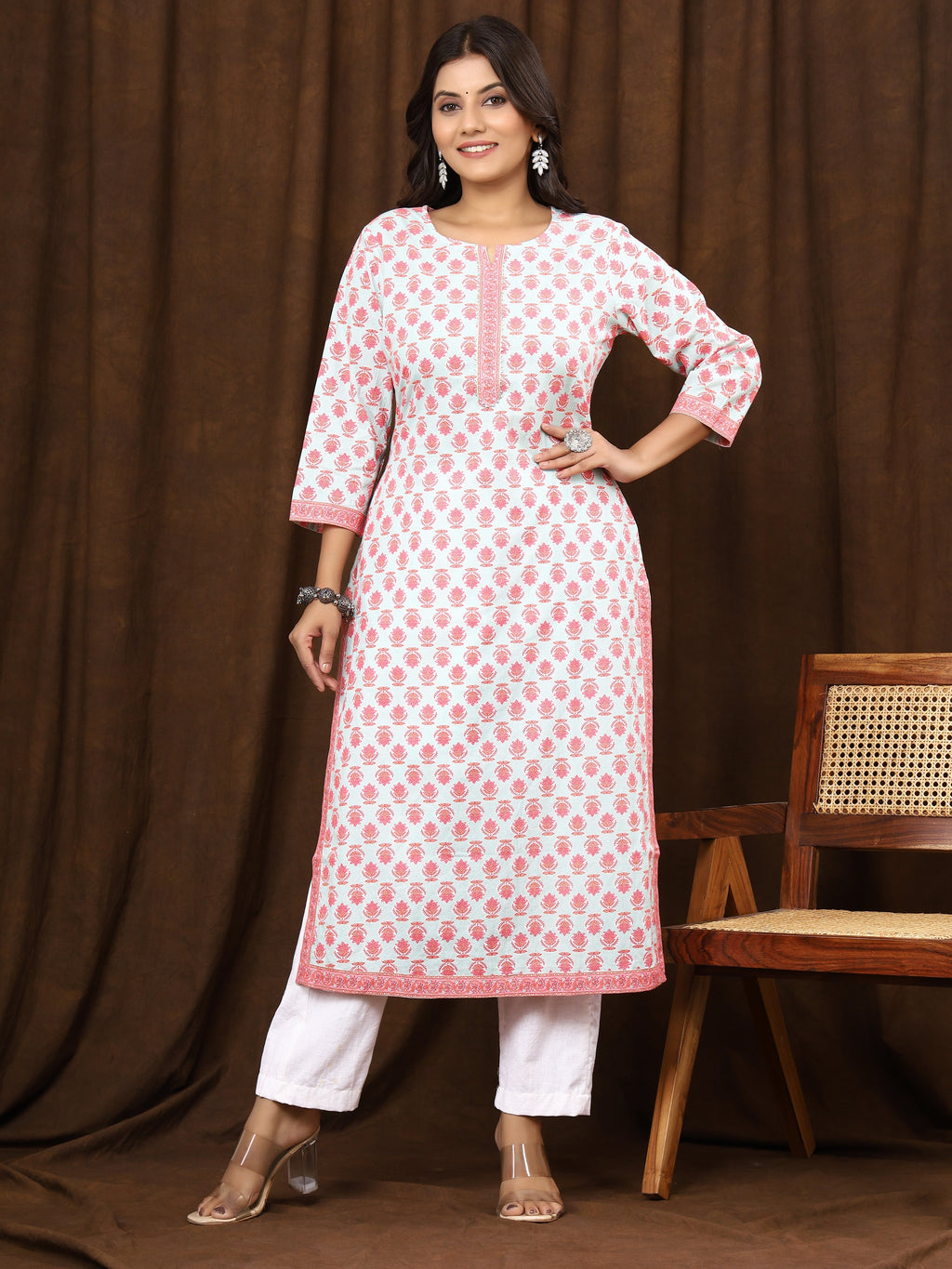Sanganeri Buti Print Light Blue Cotton Kurti