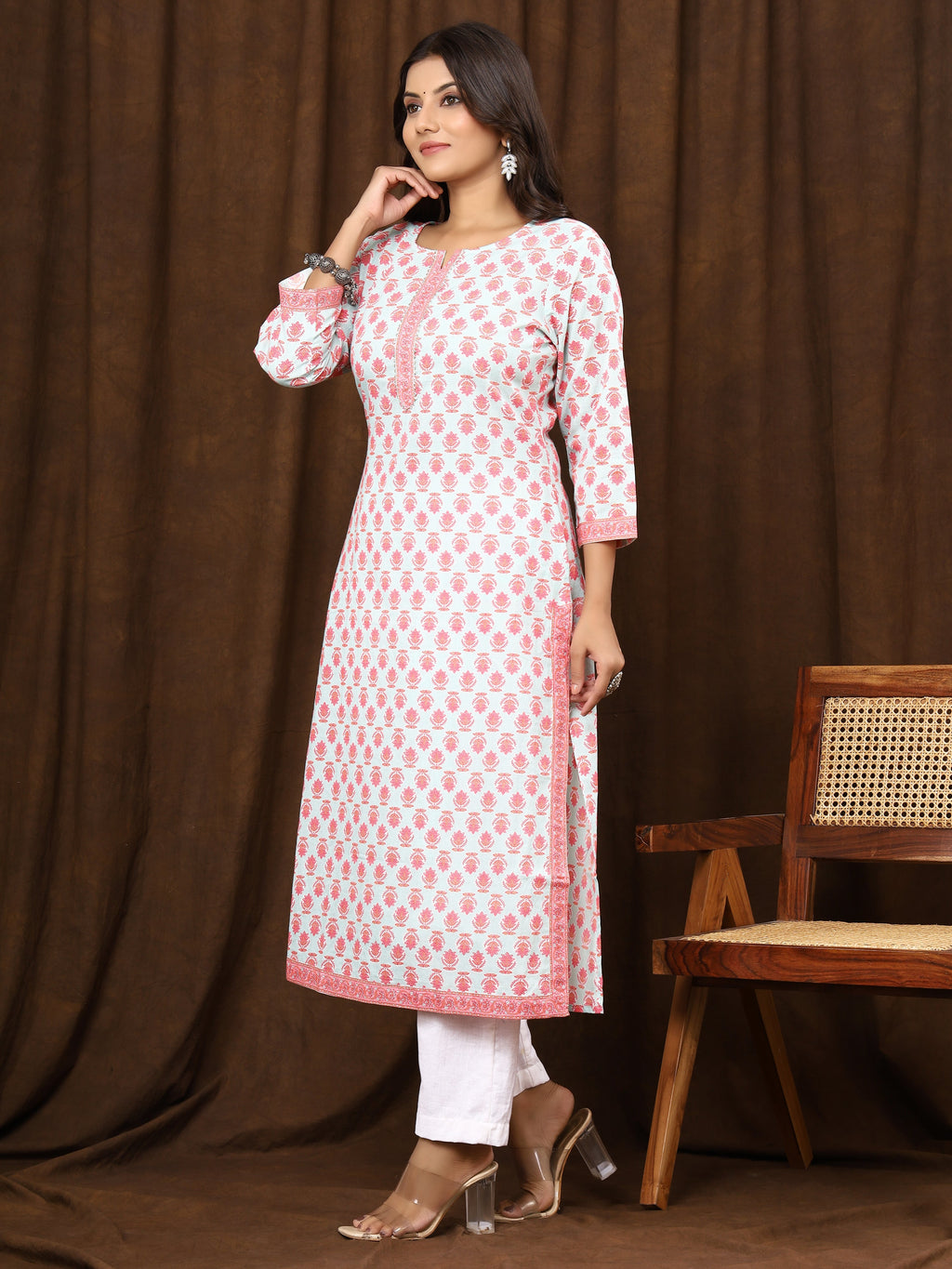 Sanganeri Buti Print Light Blue Cotton Kurti