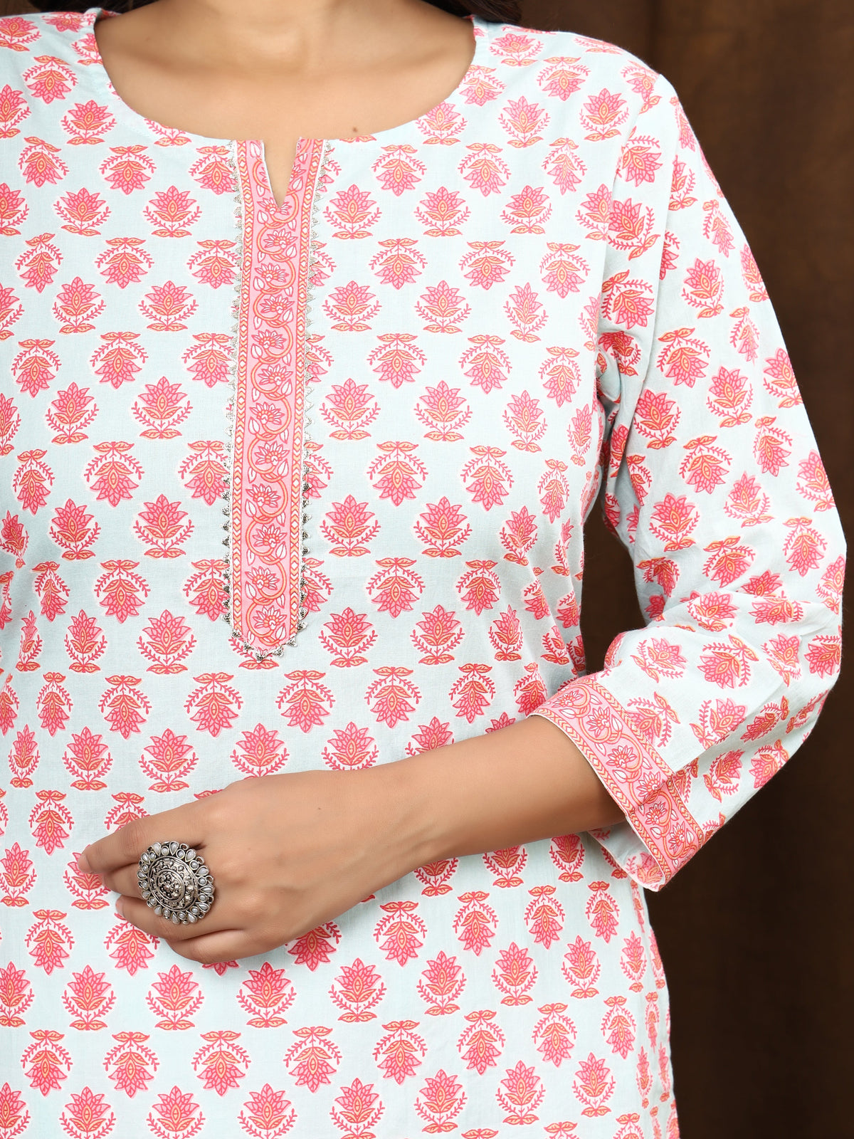 Sanganeri Buti Print Light Blue Cotton Kurti