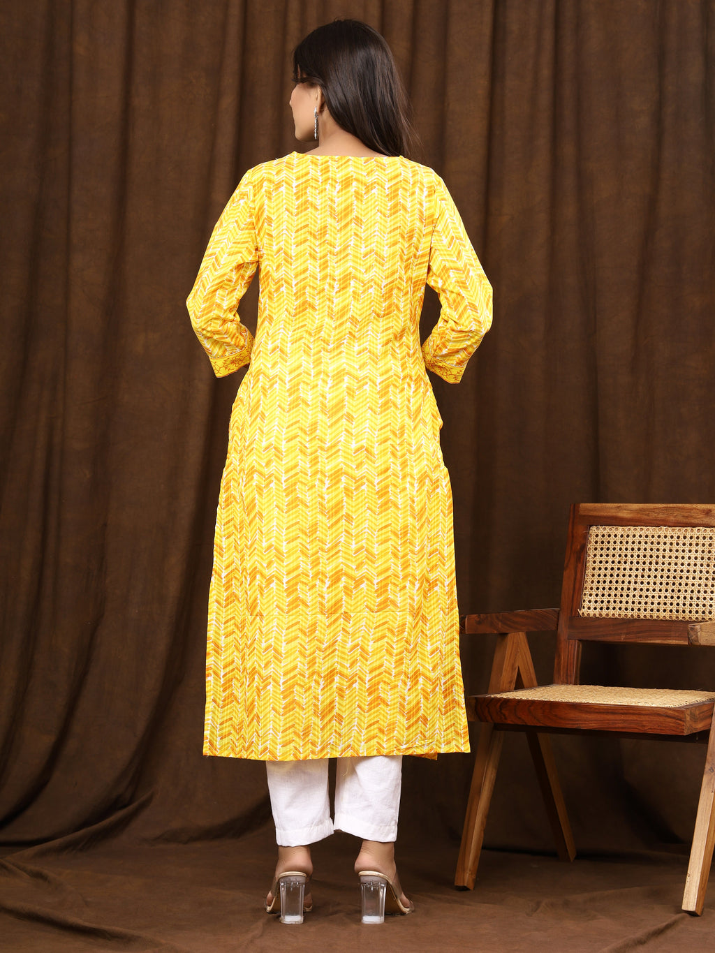 Sanganeri Zig Zag Print Yellow Cotton Kurti