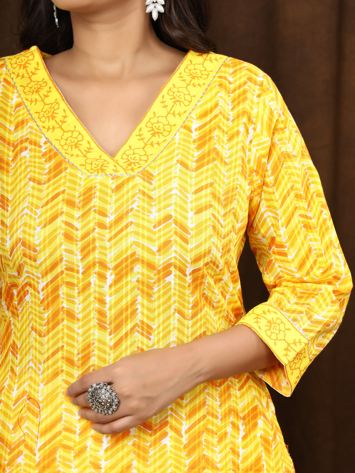 Sanganeri Zig Zag Print Yellow Cotton Kurti
