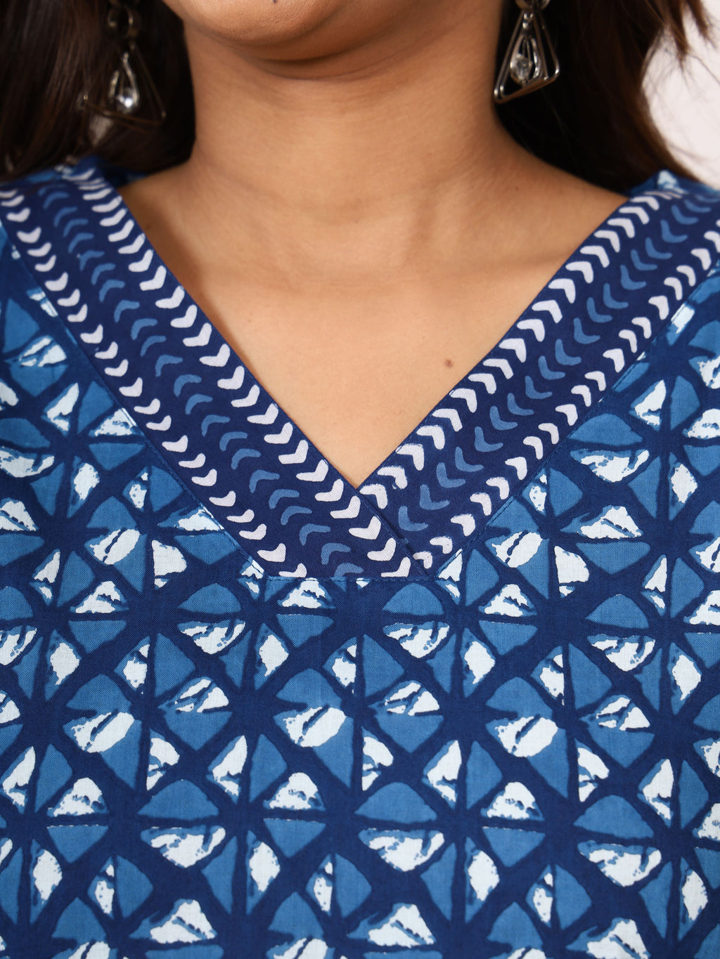 Indigo Blue Geometric Block Print Pure Cotton Top