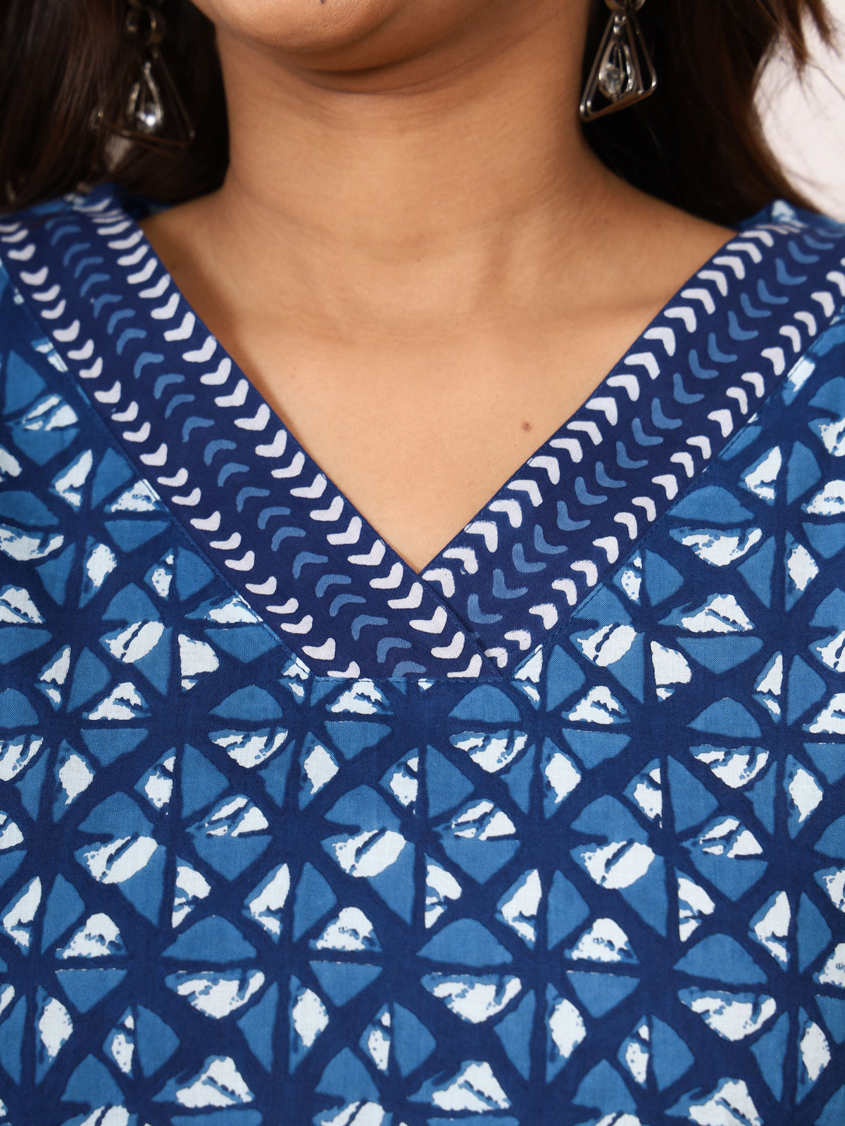 Indigo Blue Geometric Block Print Pure Cotton Top