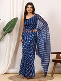 Indigo Blue Nazmin Chiffon Saree with Hand Tied Leheriya