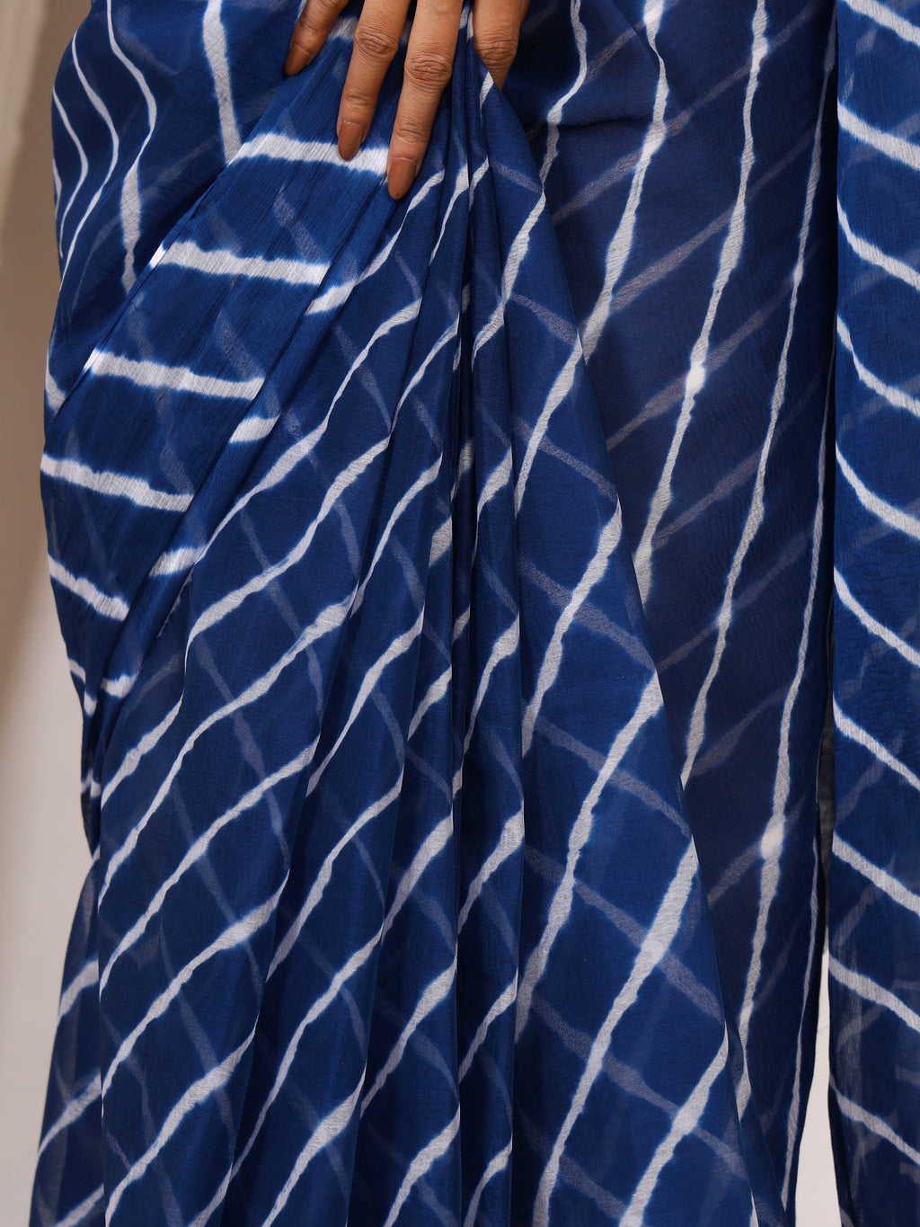 Indigo Blue Nazmin Chiffon Saree with Hand Tied Leheriya