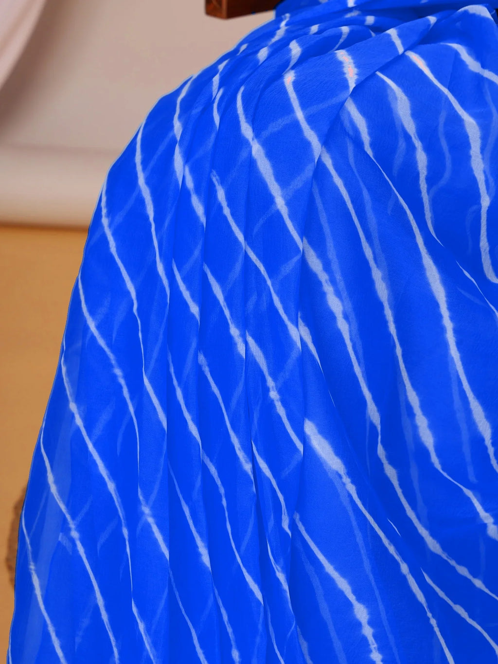 Royal Blue Nazmin Chiffon Saree with Hand Tied Lehriya