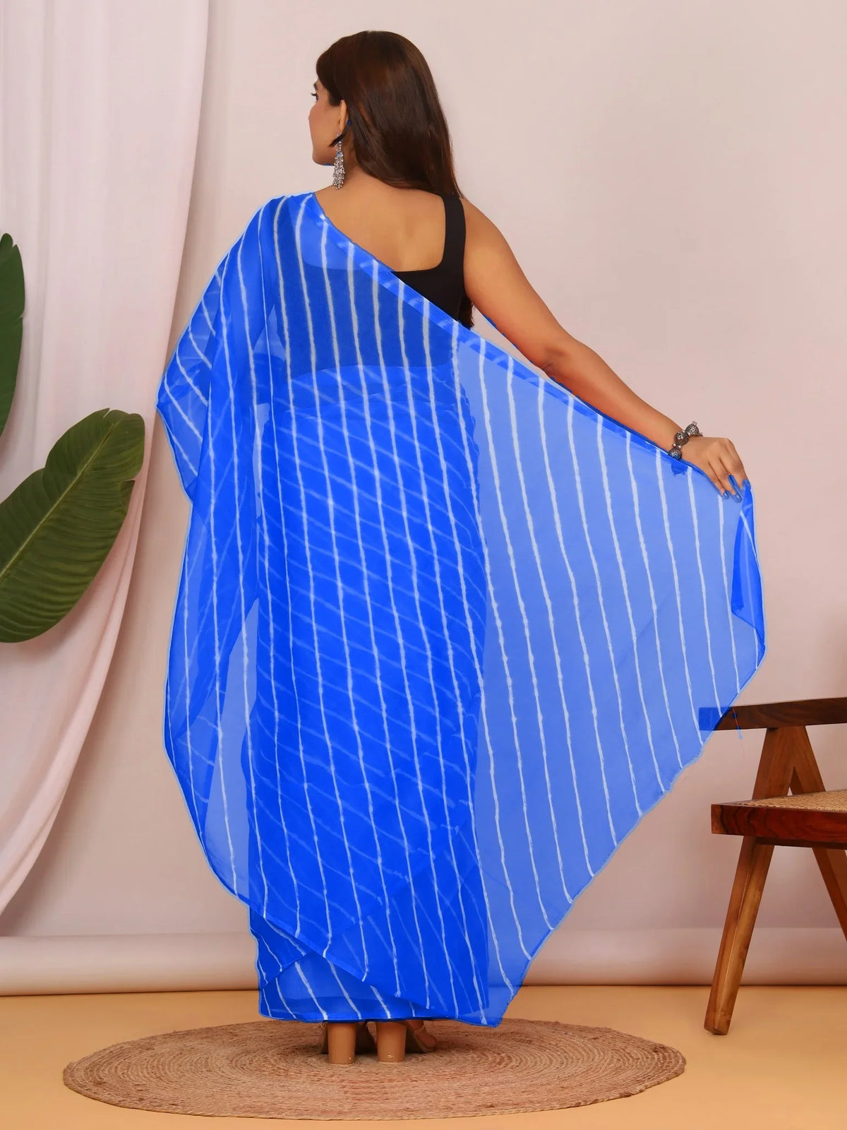 Royal Blue Nazmin Chiffon Saree with Hand Tied Lehriya